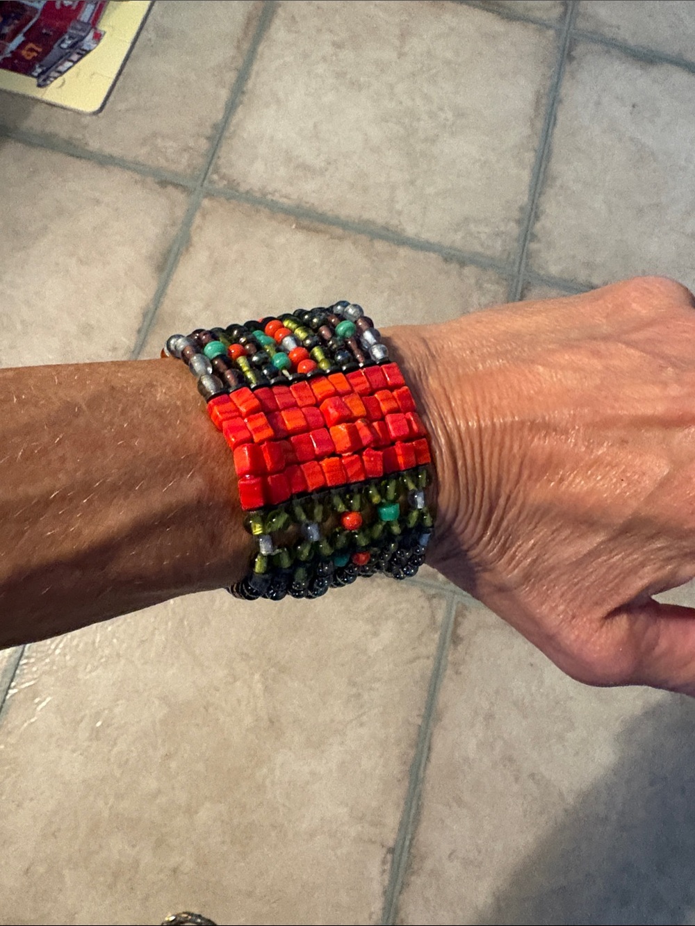 Handcrafted Red Beaded Multi-Color Stretch Bracelet